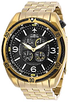 yÁzyAiEgpzInvicta Men's Aviator Gold-Tone Steel Bracelet & Case Quartz Black Dial Analog Watch 28087