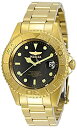 yÁzyAiEgpzInvicta Men's Pro Diver Gold-Tone Steel Bracelet & Case Quartz Black Dial Analog Watch 29939