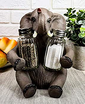 yÁzyAiEgpzEbros Gift African Bush Elephant Glass Salt & Pepper Shakers Holder Figurine Decor 18cm H