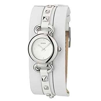 yÁzyAiEgpzGuess W0160L1 Ladies Watch White Leather Band Stud Detail