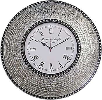 【中古】【輸入品・未使用】DecorShore 22.5インチ モザイク壁掛け時計 装飾用丸型壁掛け時計 シルバー