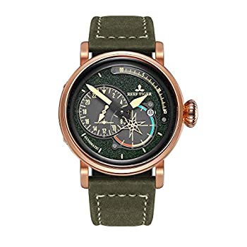 【中古】【輸入品・未使用】Reef Tiger 男性運動腕時計 ピンクゴールド 本革ストラップ 自動巻き 日付表示 RGA3019