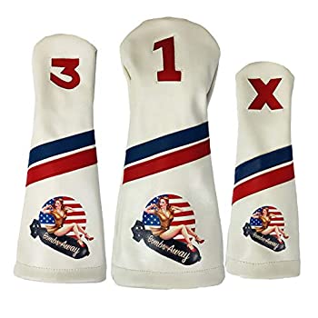 【中古】【輸入品・未使用】Sunfishレザーヘッドカバーセットドライバ3木製ハイブリッド???Bombs Away Girl