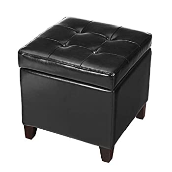 【中古】【輸入品 未使用】Adeco Bonded Leather Square Tufted Cubic Cube Storage Ottoman Footstool カンマ 18 ダブルクォーテ Height カンマ Black 141［並行輸入］