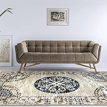 Superior's Designer Non-slip Shiloh Area Rug; Digitally Printed%カンマ% Low Maintenance%カンマ% Affordable and Fashionable%カンマ% Grey-Cream -