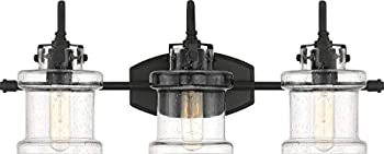 【中古】【輸入品・未使用】Quoizel DNY8603EK ダンベリー 透明 シードグラス 化粧台 壁照明 3ライト 300ワット アースブラック 高さ10インチ x 幅24インチ