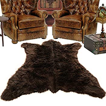 【中古】【輸入品・未使用】PlushFurEver Grizzly Bearskin フェイクファーラグ 3フィート x 5フィート チョコレートブラウン
