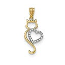 【中古】【輸入品・未使用】14k ツートーンゴールド 猫とハートシルエットペンダント 11×26mm(4)