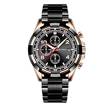 【中古】【輸入品・未使用】MINI FOCUS メンズ ラグジュアリー クォーツ 腕時計 ステンレススチールストラップ クロノグラフ 防水 ビジネス 腕時計 メンズ 0198ゴールドブラ