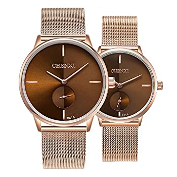 【中古】【輸入品・未使用】Couple Watch Minimalist超薄型メンズレディースQuartz Watches for LoversローズゴールドメッシュBrackletのセット2 ブラウン 【中古】【輸入品・未使用】Couple Watch Minimalist超薄型メンズレディースQuartz Watches for LoversローズゴールドメッシュBrackletのセット2 ブラウン