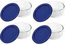 【中古】【輸入品 未使用】(2-Cup (Pack of 4) カンマ blue) - Pyrex Storage 2 Cup Round Dish カンマ Clear with Blue Lid カンマ Pack of 4 Containers