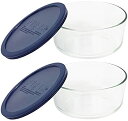 【中古】【輸入品 未使用】Pyrex Storage 4-Cup Round Dish with Dark Blue Plastic Cover カンマ Clear (Containers) by Pyrex