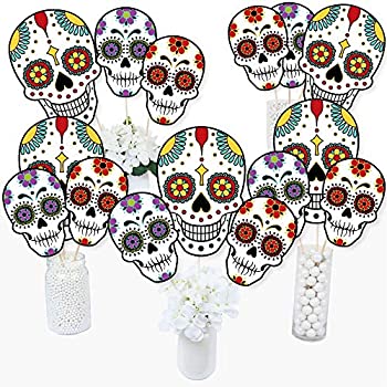 【中古】【輸入品・未使用】Big Dot of Happiness Day of the Dead - ハロウィン シュガースカル パーティー センターピース スティック - テーブルトッパー - 15個セット