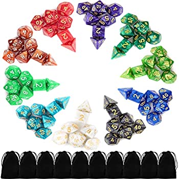 【中古】【輸入品・未使用】10 X 7 多面体ダイスセット (70ピース) ダンジョンズ&ドラゴンズ DND RPG MTG テーブルゲーム D4 D6 D8 D10 D% D12 D20 ブラックバッグ10パック 1