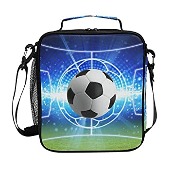 JOYPRINT ランチボックスバッグ スポーツボール フットボール サッカー ランチボックス 断熱 保温 保冷 調節可能 ショルダーストラップ レディー