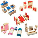【中古】【輸入品・未使用】Giragaer カラフルな木製人形ハウス 家具 木製ミニチュアバスルーム/リビングルーム/ダイニングルーム/寝室/キッチンハウス家具...