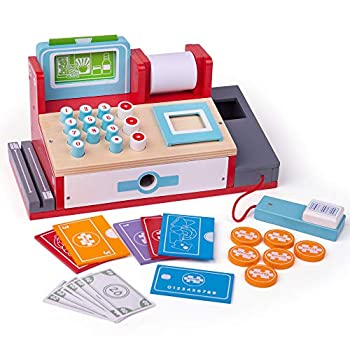Bigjigs Toys Wooden Shop Till with Scanner%カンマ% Grocery Checkout Till - Pretend Play and Role Play for Children
