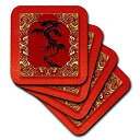 【中古】【輸入品・未使用】3dRose 中国十二支 龍の年中 中国新年 赤、ゴールド、黒 - セラミックタイルコースター4枚セット (cst_101857_3)