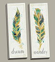【中古】【輸入品・未使用】ゴージャスな水彩スタイルTeal and Gold ' Dream 'と' Wander ' Featherパネルセットby Pela...