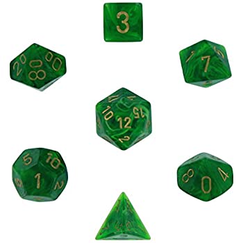 ホビー, その他 ChessexChessex Dice: Polyhedral 7Die Vortex Dice Set Green wgold 27435 