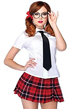 【中古】【輸入品 未使用】LEG AVENUE(レッグアベニュー) Private School Sweetie ドレス ペチコート ネックピース 眼鏡 4点セット L レッド /ホワイト 85112
