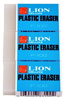 【中古】【輸入品・未使用】Lion 半透明ホワイトプラスチック消しゴム 3個入り 1パック (P-100P)