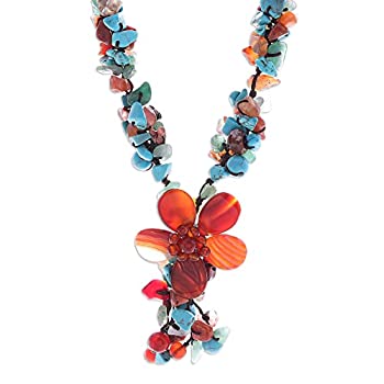 【中古】【輸入品・未使用】Novicaオレンジ瑪瑙、カルセドニーy-necklace with loop-button留め、' Summer Flower ' 【中古】【輸入品・未使用】Novicaオレンジ瑪瑙、カルセドニーy-necklace with loop-button留め、' Summer Flower '