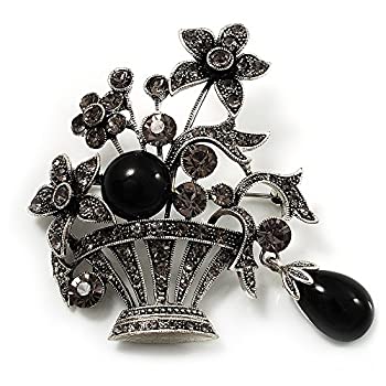 【中古】【輸入品・未使用】ヴィンテージフラワーバスケット ブローチ (バーンシルバー仕上げ)