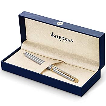 yÁzyAiEgpzWaterman Hemisphere Gift Box includes Medium Nib Gold Trim Fountain Pen - Stainless Steel NM (sAi)