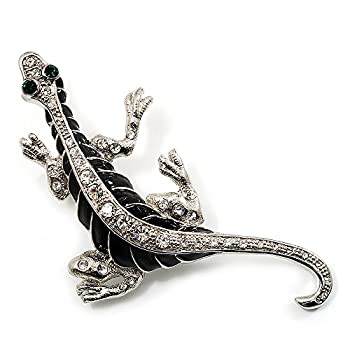【中古】【輸入品・未使用】シルバーメッキクリスタルエナメルトカゲブローチ。
