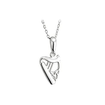 yÁzyAiEgpzSterling Silver Harp Pendant Necklace-Made in Ireland