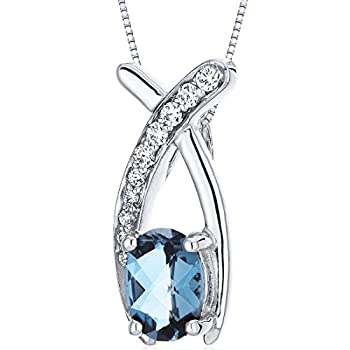 yÁzyAiEgpzLucid Elegance 0.75 carats Oval Cut Sterling Silver Rhodium Finish London Blue Topaz Pendant with 45.7cm Silver Necklace