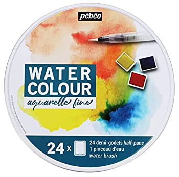 yÁzyAiEgpzPebeo Fine Watercolours Round Metal%J}% Box of 24 Half Pans by Pebeo