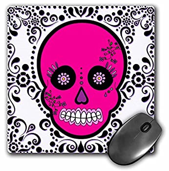 3Dローズ ジャンナ サラク デザイン 死者の日(Day of the Dead) - 死者の日 頭骸骨 D?a de los Muertos シュガースカル ピンク白黒 - 渦巻きデザ