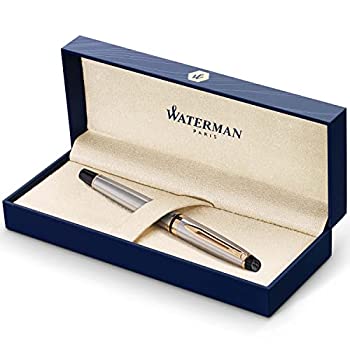 yÁzyAiEgpzWaterman Expert Gift Box includes Medium Nib Gold Trim Fountain Pen - Stainless Steel NM (sAi)