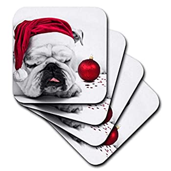yÁzyAiEgpz(set-of-4-Soft) - 3dRose cst_62826_1 Sleeping Bulldog in A Santa Hat Christmas Card Photo Courtesy of Esther Matheus-Soft Coasters%J}%