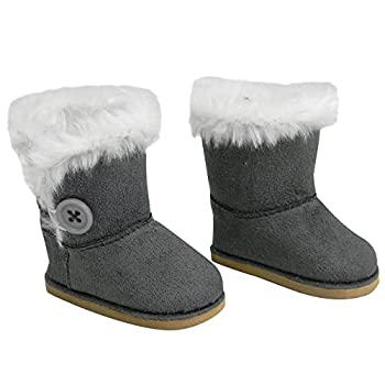 楽天スカイマーケットプラス【中古】【輸入品・未使用】Stylish 18 Inch Doll Boots. Fits 18 Inch American Girl Dolls & More! Doll Shoes of Gray Suede Style Boots W/ Button & White Fur by Soph