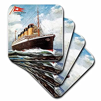 【中古】【輸入品・未使用】(set-of-4-Soft) - 3dRose cst_149236_1 Vintage White Star Line S.S. Titanic Soft Coasters%カンマ% Set of 4