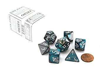 【中古】【輸入品 未使用】 Chessex Chessex Polyhedral 7Die Gemini Dice Set SteelTeal with White CHX 26456 並行輸入品