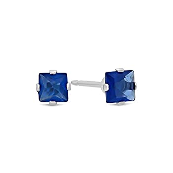 【中古】【輸入品・未使用】プリンセスカット人工サファイヤブルーCZスターリングシルバースタッドイヤリング+マイクロファイバージュエリー研磨布