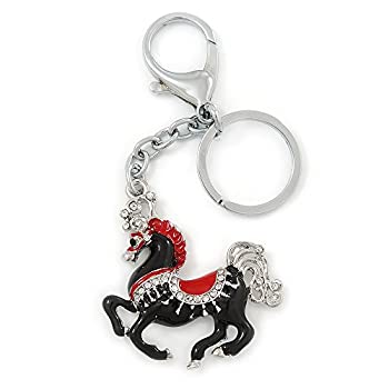 【中古】【輸入品・未使用】ロジウムメッキ ブラック レッド エナメル クリスタル 馬 キーリング バッグチャーム 長さ10cm 【中古】【輸入品・未使用】ロジウムメッキ ブラック レッド エナメル クリスタル 馬 キーリング バッグチャーム 長さ10cm