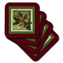【中古】【輸入品・未使用】(set-of-4-Ceramic) - 3dRose cst_108377_3 Holly Berry Branch%カンマ% Me...