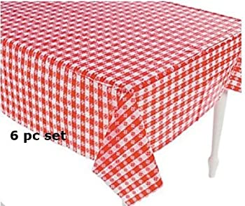 【中古】【輸入品・未使用】(6) Plastic Red and White Checkered Tablecloths - 6 Pc - Picnic Table ..