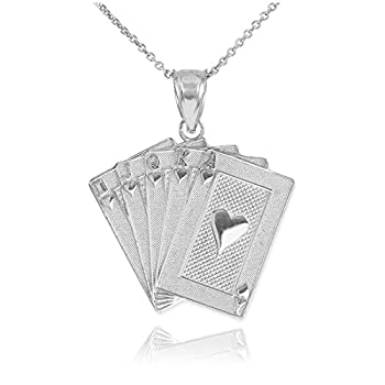 【中古】【輸入品・未使用】メンズ ファインジュエリー ソリッド 925スターリングシルバー ロイヤルフラッシュ ハート ポーカーペンダントネックレス