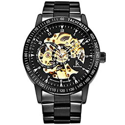 【中古】【輸入品・未使用】IK Colouring カジュアルメンズ腕時計 ブラック スチール スケルトン 自動巻き コーティングガラス 金色の文字盤 ブラック