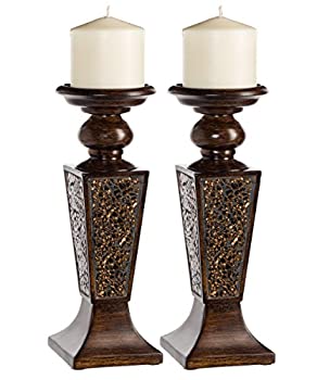 【中古】【輸入品・未使用】(Candle Holder (set of 2)) - Creative Scents Schonwerk Pillar Candle Holder Set of 2- Crackled Mosaic Design- Functional Table Decorati