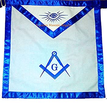 【中古】【輸入品・未使用】Masonic Master Mason Apron 16x16 White Cloth Machine Embroidered 1inch Royal Blue Satin Borders by Equinox Masonic Regalia by Equinox M