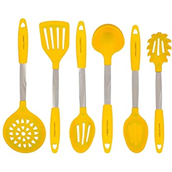 【中古】【輸入品・未使用】Yellow Cooking Utensil Set - Stainless Steel & Silicone Heat Resistant Professional Kitchen Tools - Spatula%カンマ% Mixing & Slotted Spoon