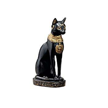 Design Toscano Egyptian Cat Goddess Bastet with Earrings Statue in Matte Black 