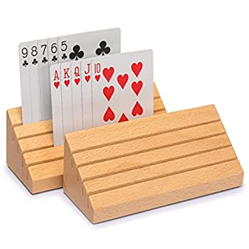 【中古】【輸入品 未使用】Solid Oak Wooden Playing Card Holder / Rack / Organizer - Set of 2